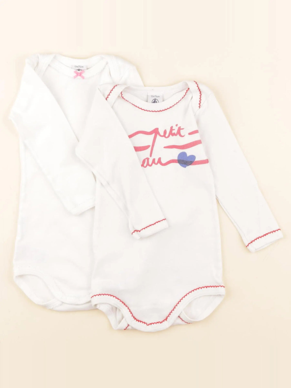 Petit Bateau - lot de 2 bodies en coton blanc - 12 mois