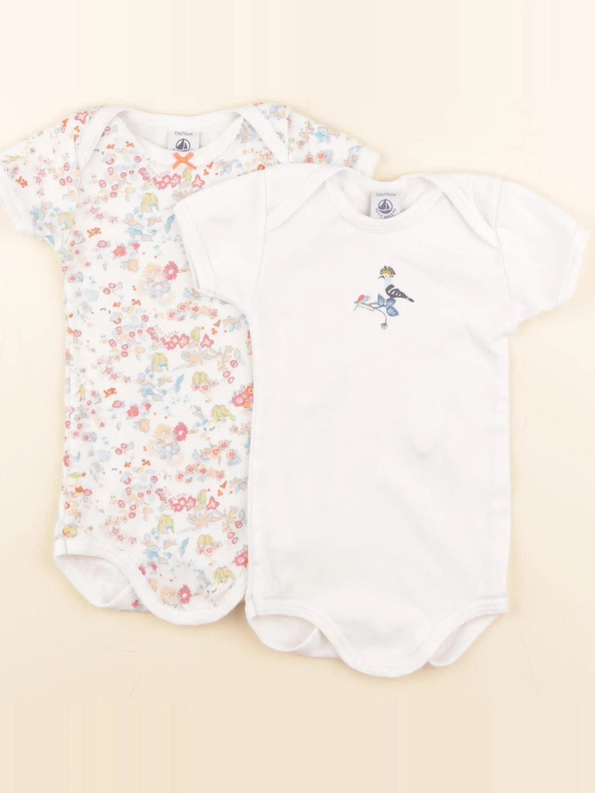 Petit Bateau - lot de 2 bodies en coton blanc - 12 mois