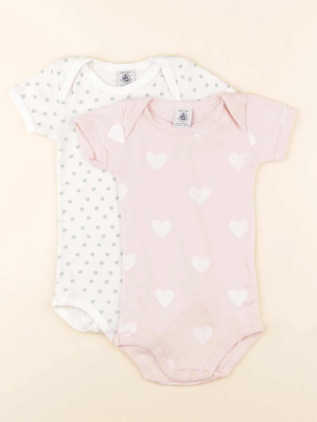 Petit Bateau - lot de 2 bodies en coton blanc, rose - 12 mois