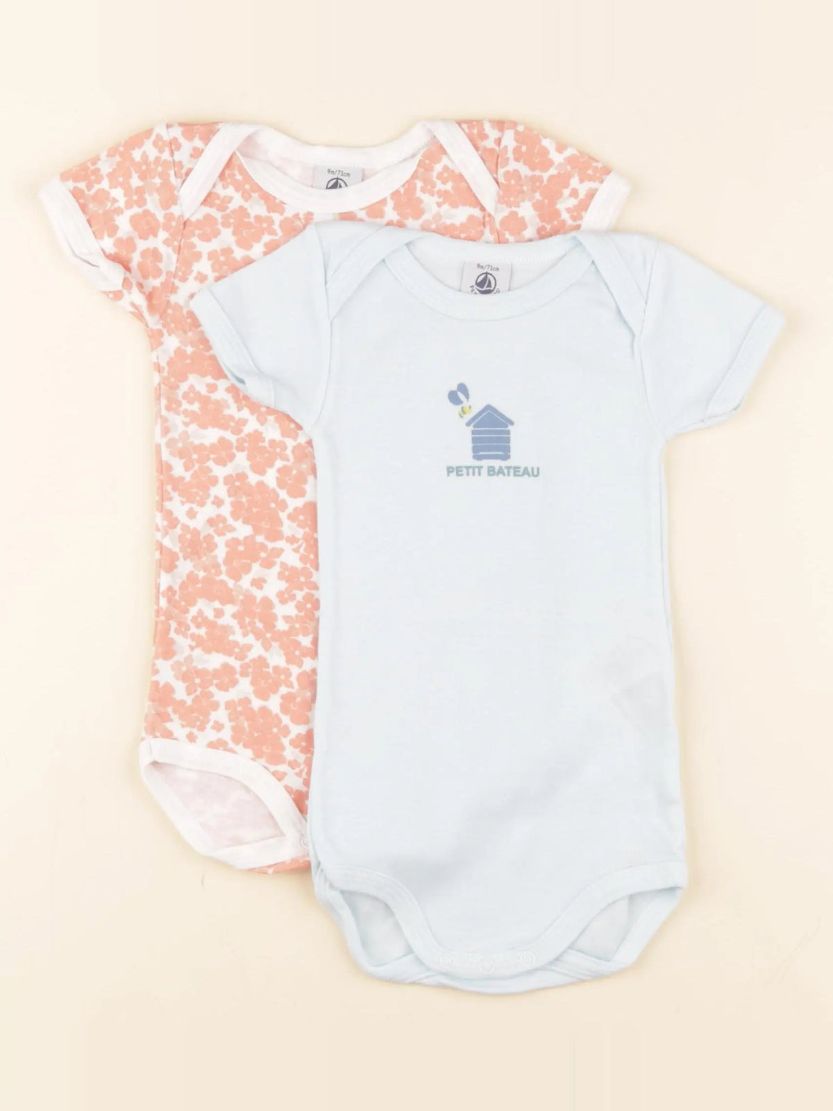 Petit Bateau - lot de 2 bodies en coton bleu, rose - 9 mois