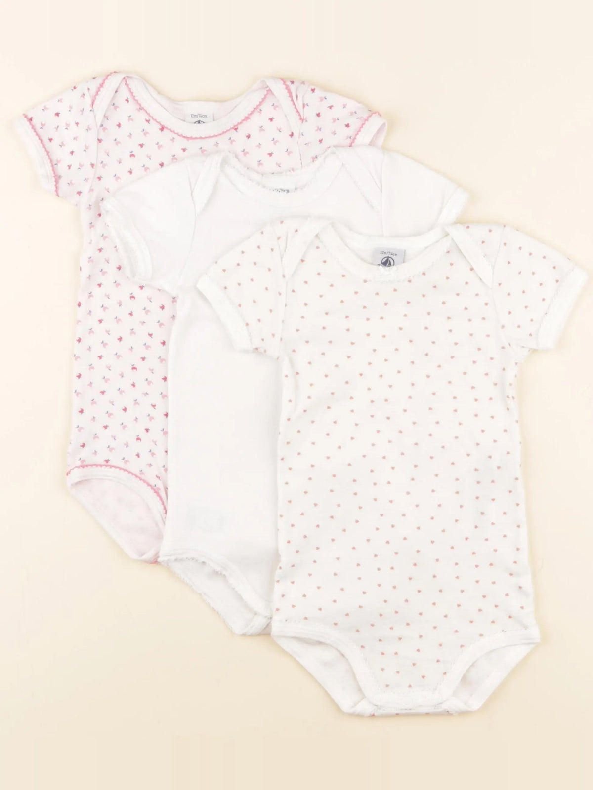 Petit Bateau - lot de 3 bodies en coton multicolore - 12 mois