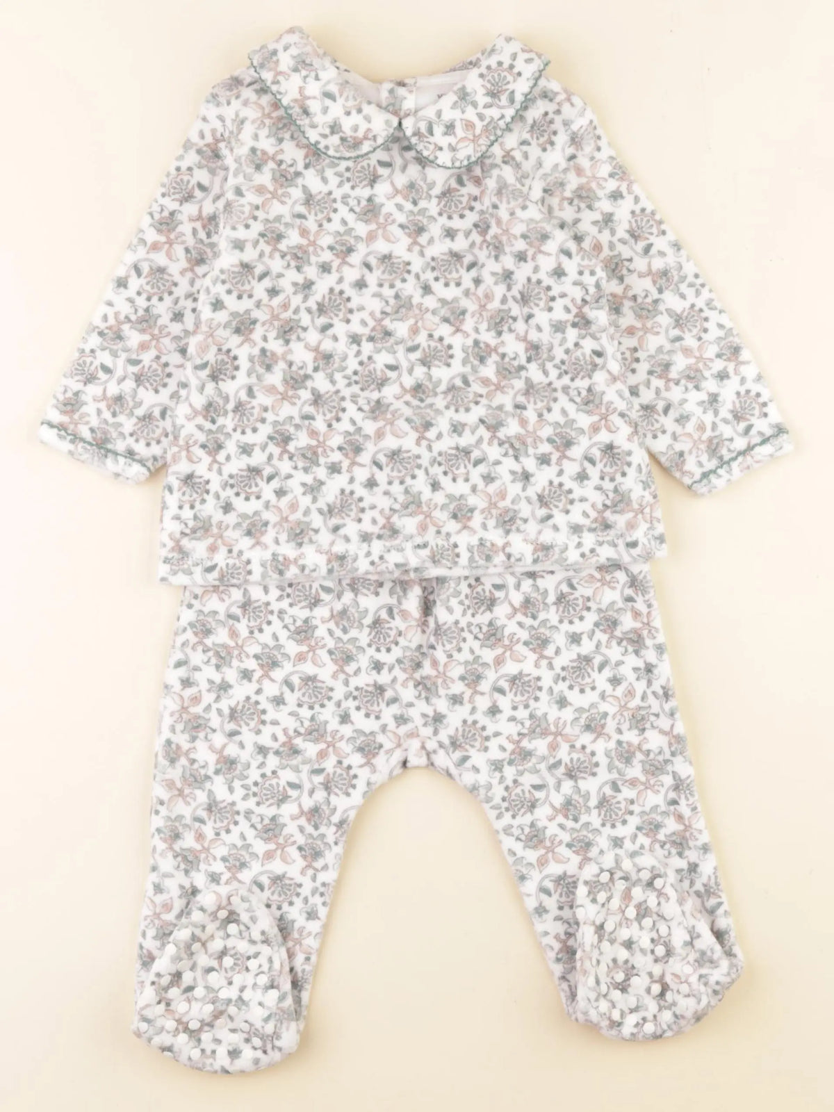 Vertbaudet - pyjama velours blanc, vert - 12 mois