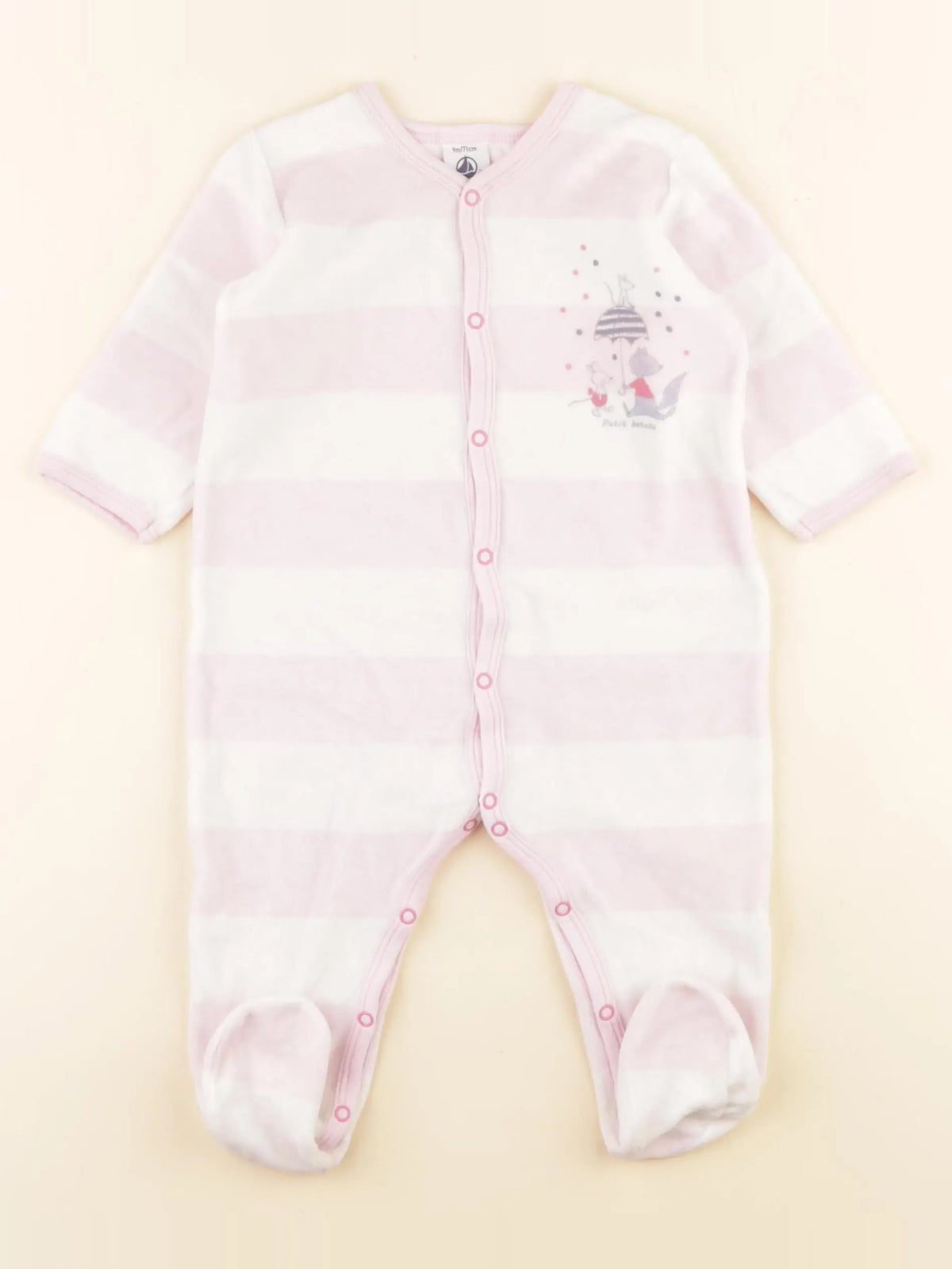 Petit Bateau - pyjama velours rose - 9 mois