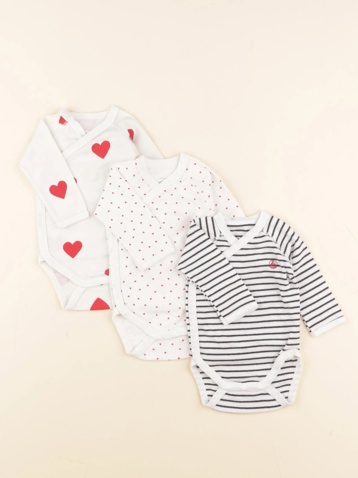 Petit Bateau - lot de 3 bodies en coton blanc, bleu - 1 mois