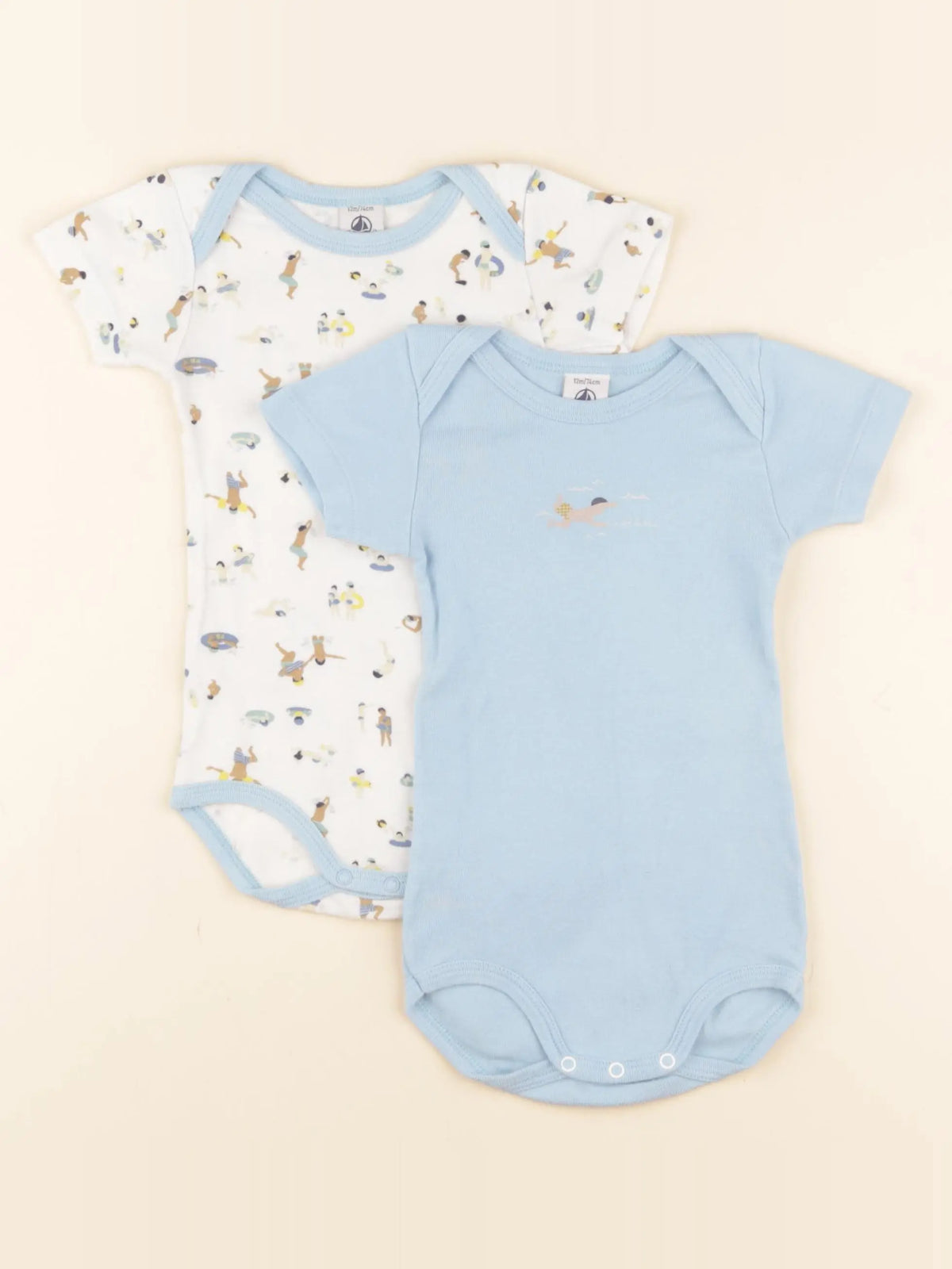 Petit Bateau - lot de 2 bodies en coton bleu, blanc - 12 mois