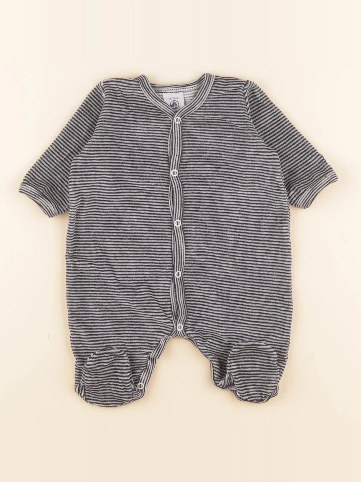 Petit Bateau - pyjama velours bleu, blanc - 1 mois