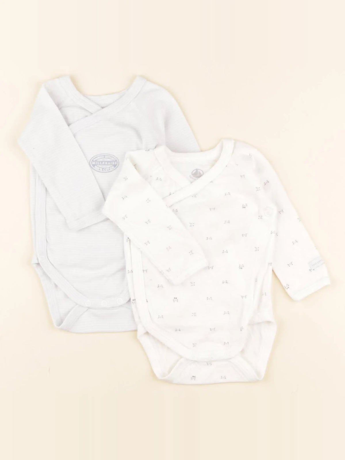 Petit Bateau - lot de 2 bodies en coton blanc, bleu - 3 mois