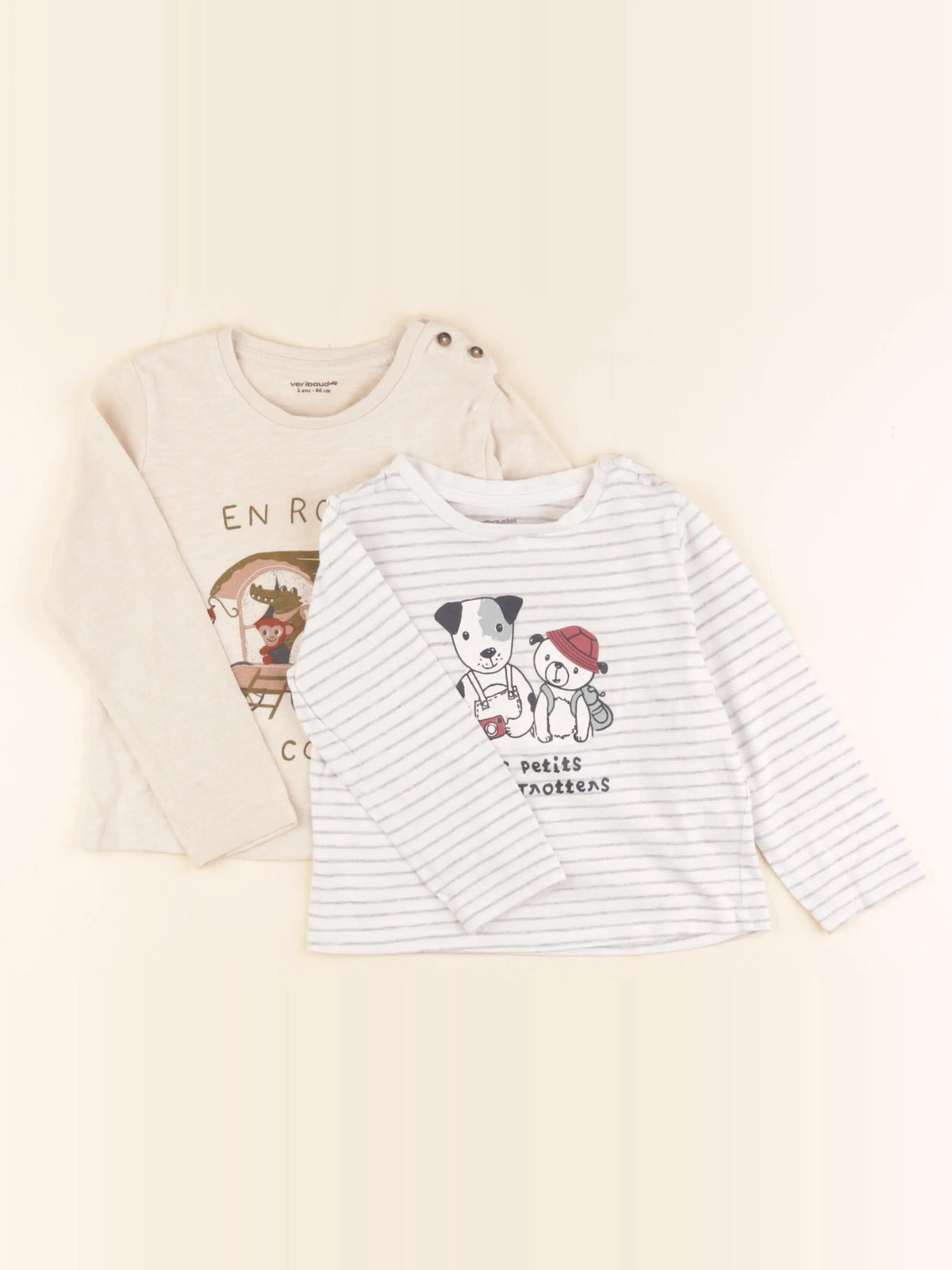 Vertbaudet - lot de 2 tee-shirts beige, blanc - 2 ans