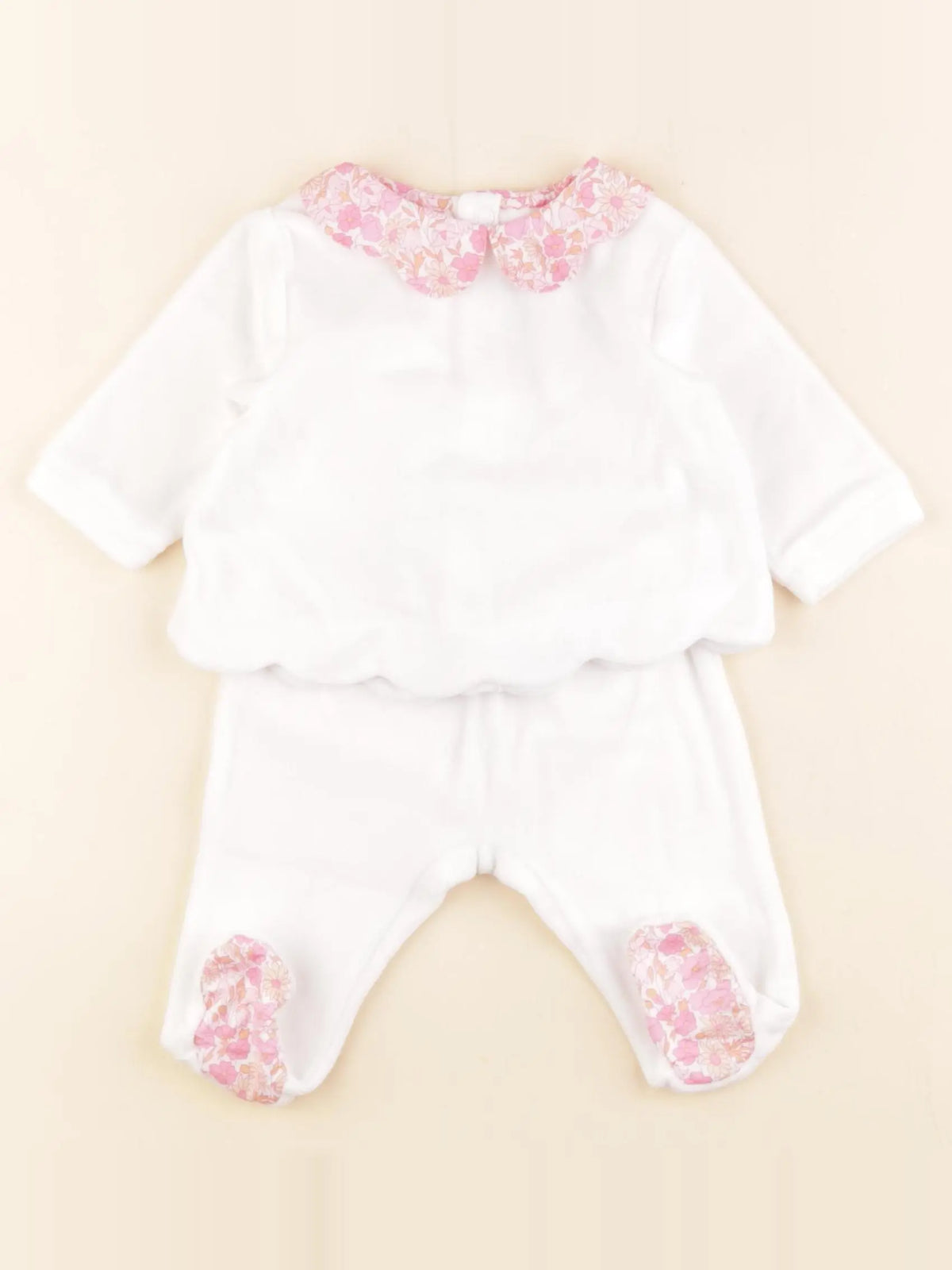 Jacadi - pyjama velours blanc, rose - 3 mois