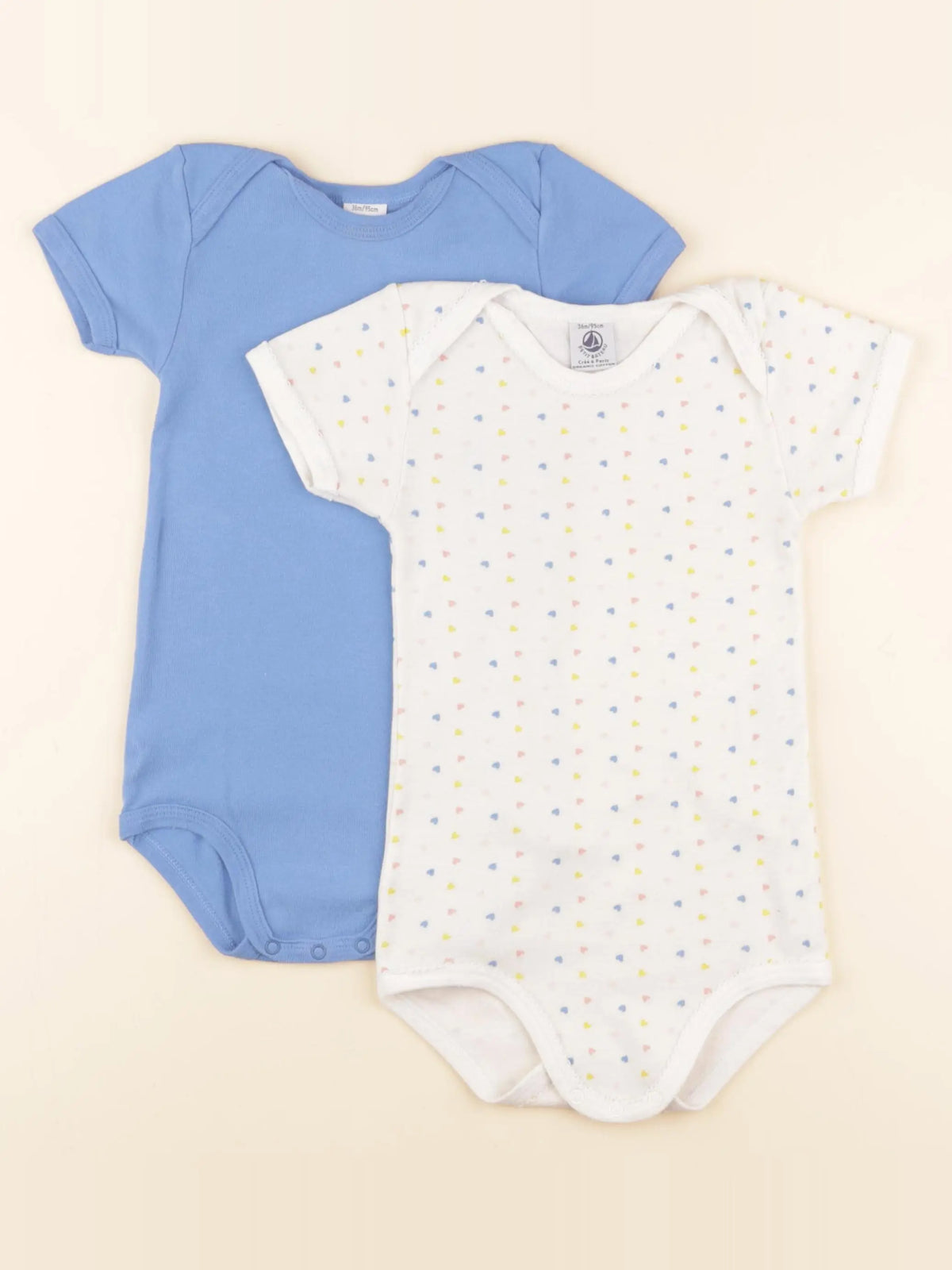 Petit Bateau - lot de 2 bodies en coton blanc, bleu - 36 mois