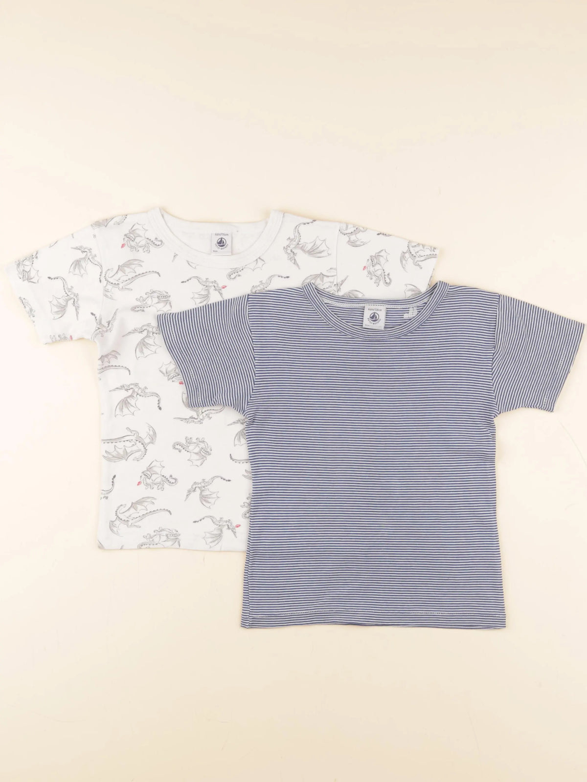 Petit Bateau - lot de 2 maillots de corps blanc, bleu - 6 ans