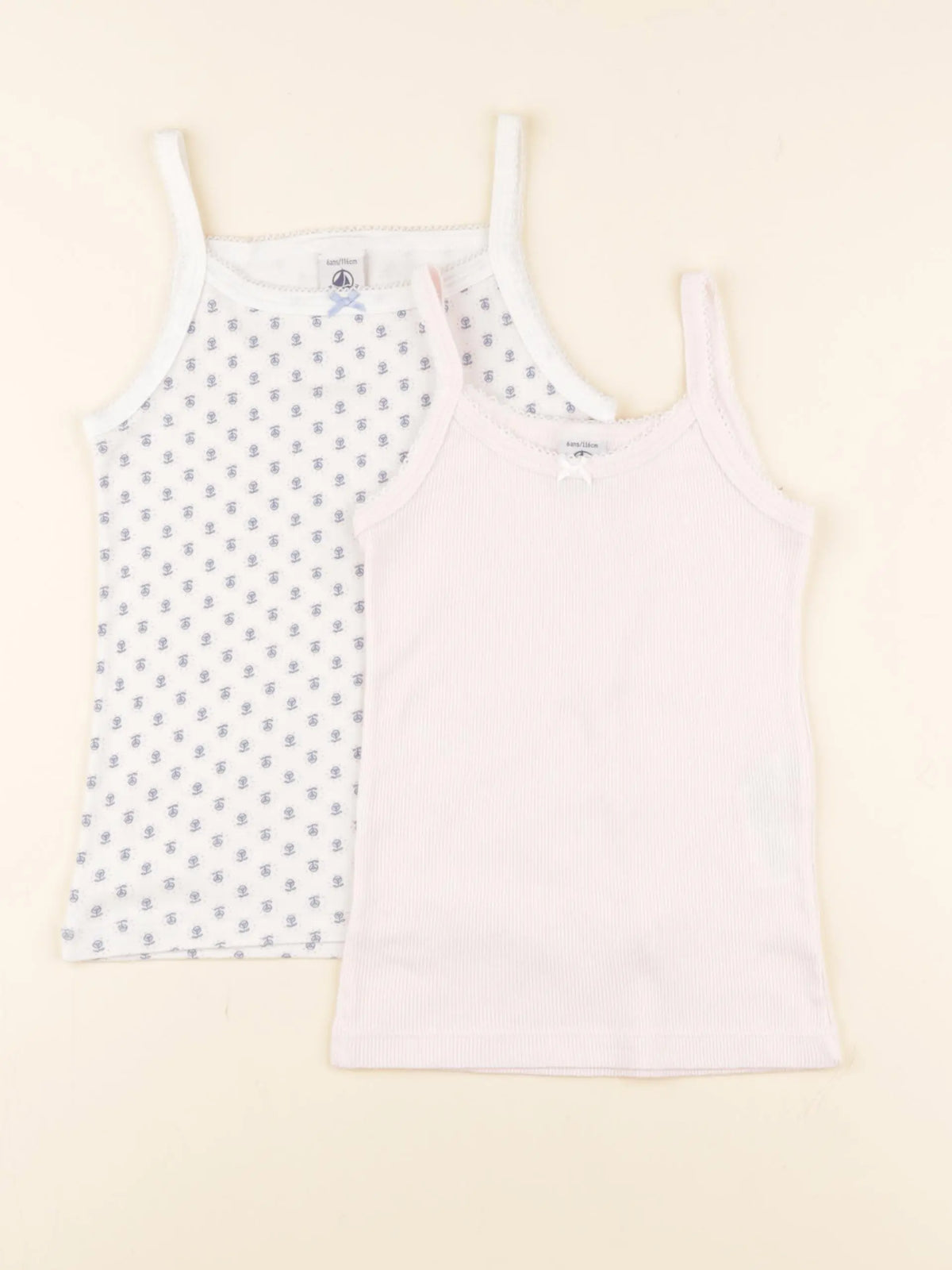 Petit Bateau - lot de 2 maillots de corps blanc, rose - 6 ans