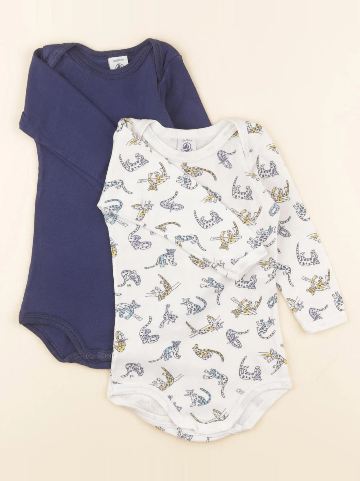 Petit Bateau - lot de 2 bodies en coton blanc, bleu - 12 mois