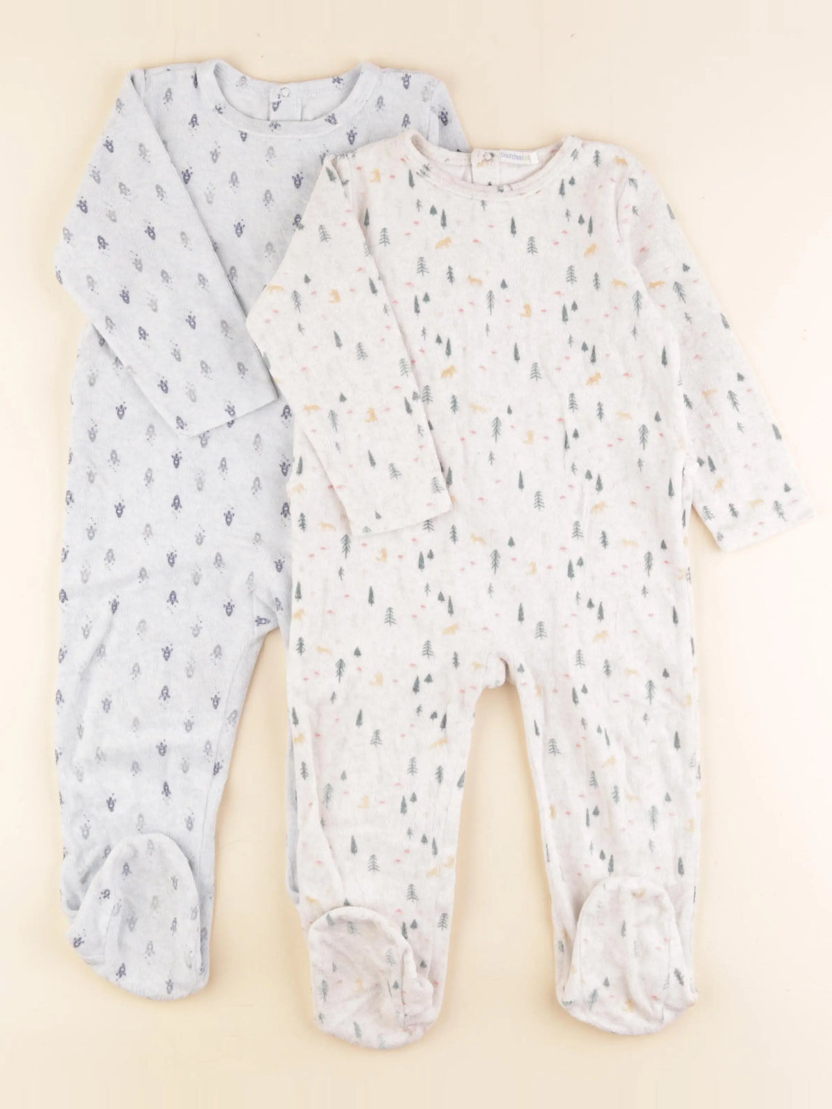 Boutchou - lot de 2 pyjamas velours beige, bleu - 2 ans