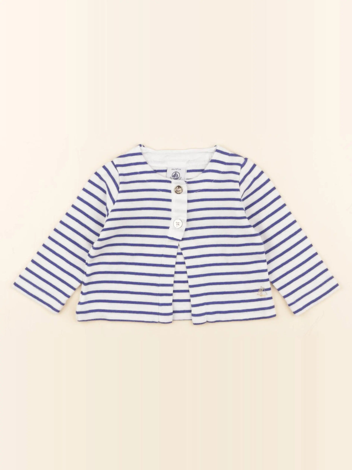 Petit Bateau - tee-shirt blanc, bleu - 6 mois