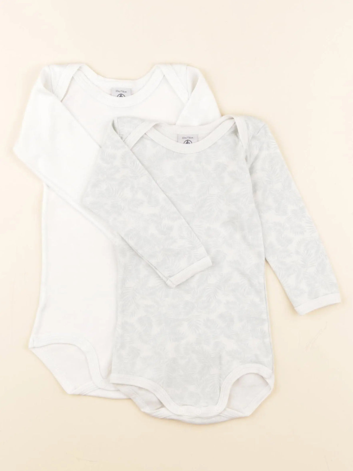 Petit Bateau - lot de 2 bodies en coton blanc, bleu - 12 mois