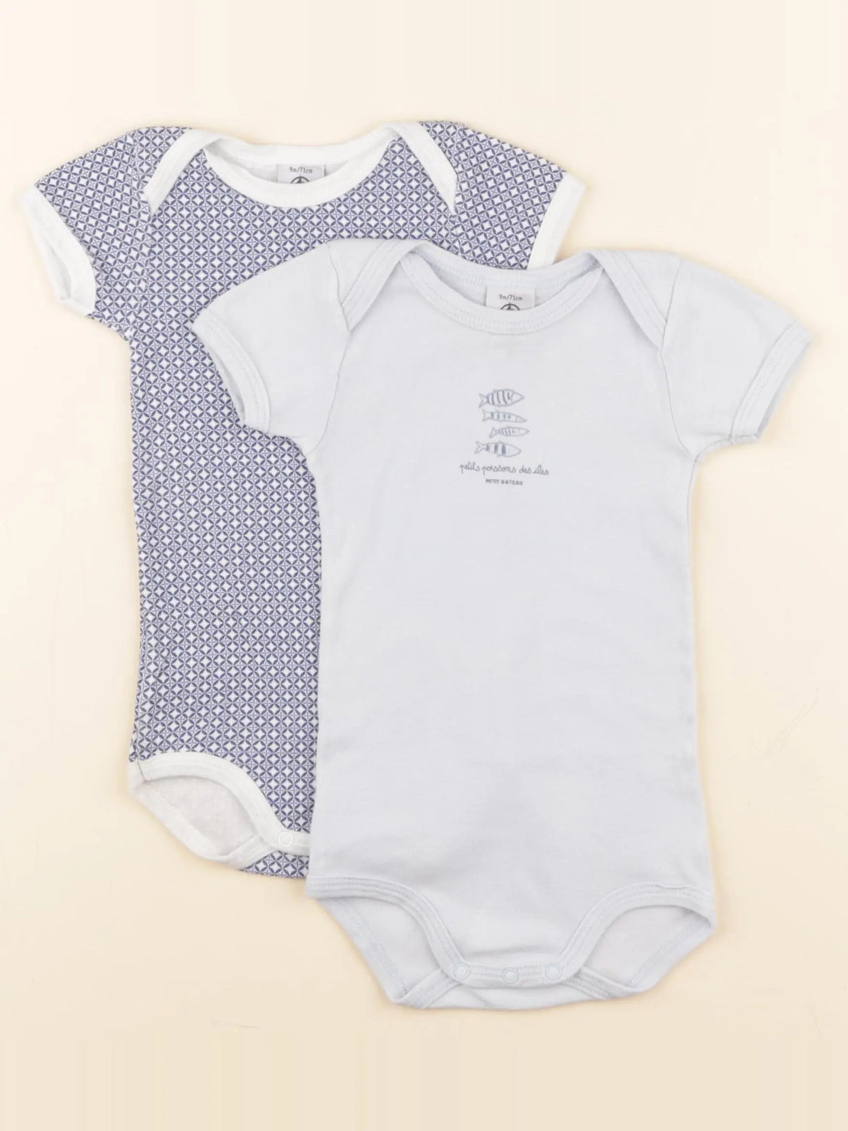 Petit Bateau - lot de 2 bodies en coton bleu - 9 mois