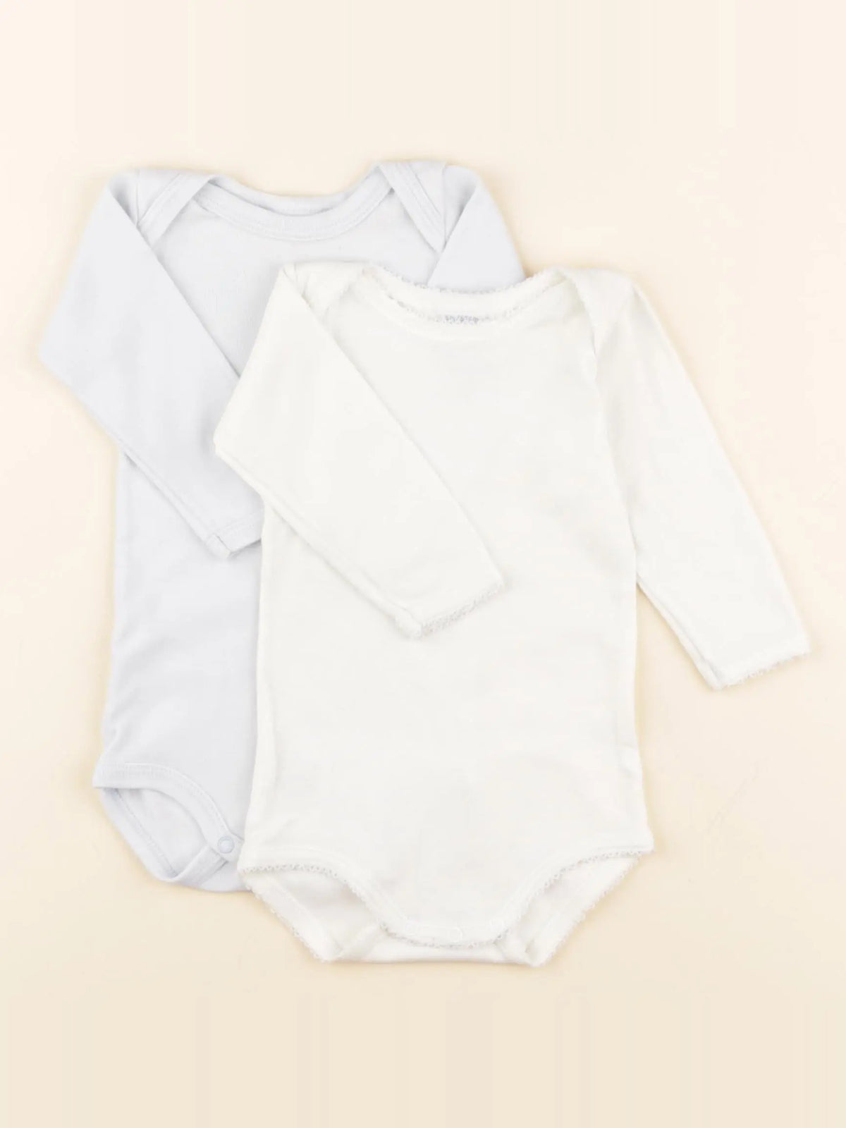 Petit Bateau - lot de 2 bodies en coton beige, bleu - 6 mois