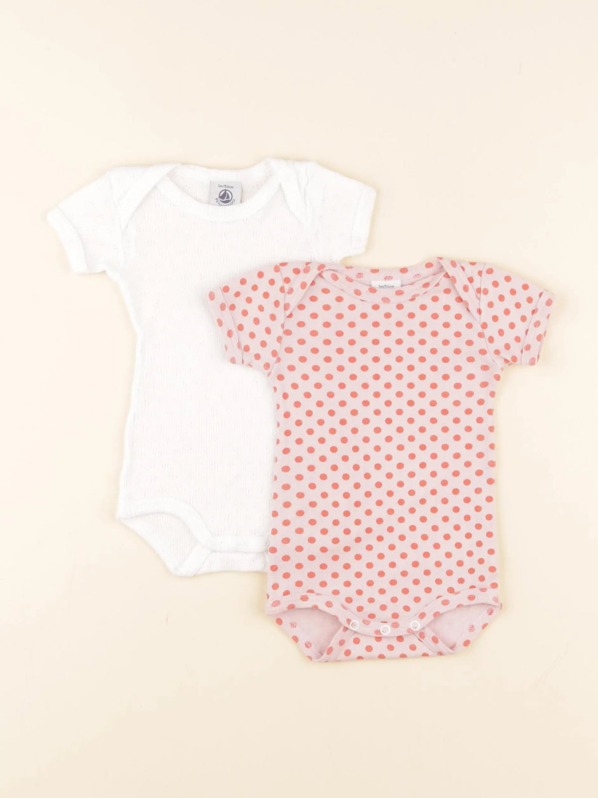 Petit Bateau - lot de 2 bodies en coton blanc, rose - 1 mois