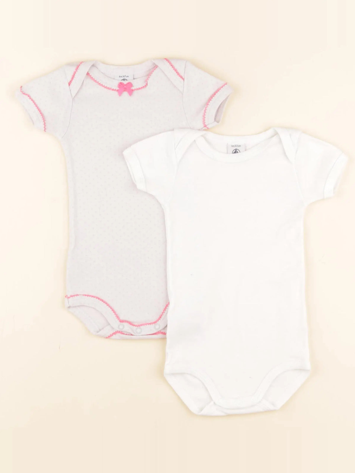 Petit Bateau - lot de 2 bodies en coton blanc, rose - 6 mois