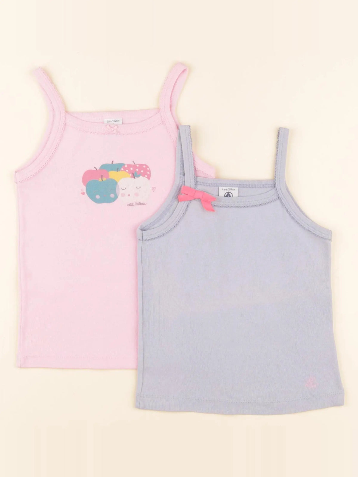 Petit Bateau - lot de 2 maillots de corps bleu, rose - 4 ans