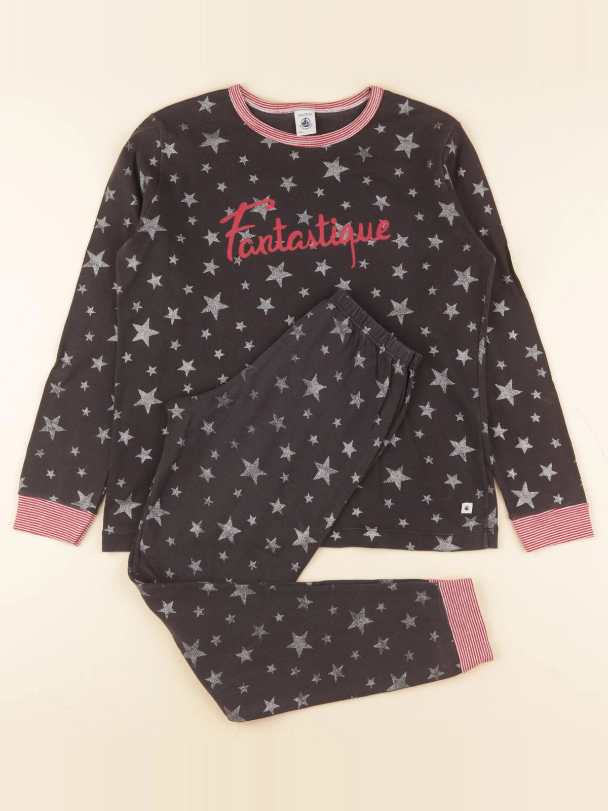 Petit Bateau - pyjama coton gris, argent - 12 ans