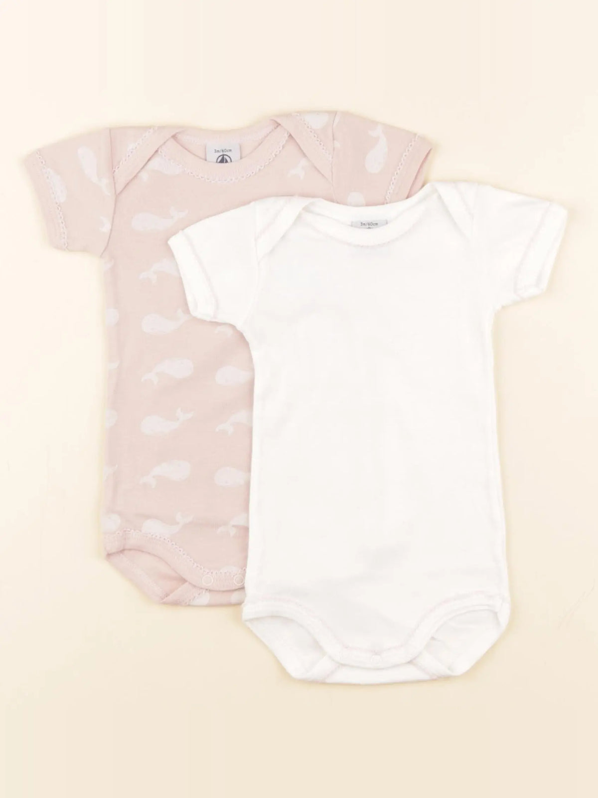 Petit Bateau - lot de 2 bodies en coton blanc, rose - 3 mois