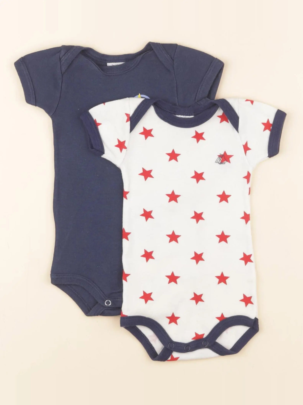Petit Bateau - lot de 2 bodies en coton blanc, bleu - 3 mois