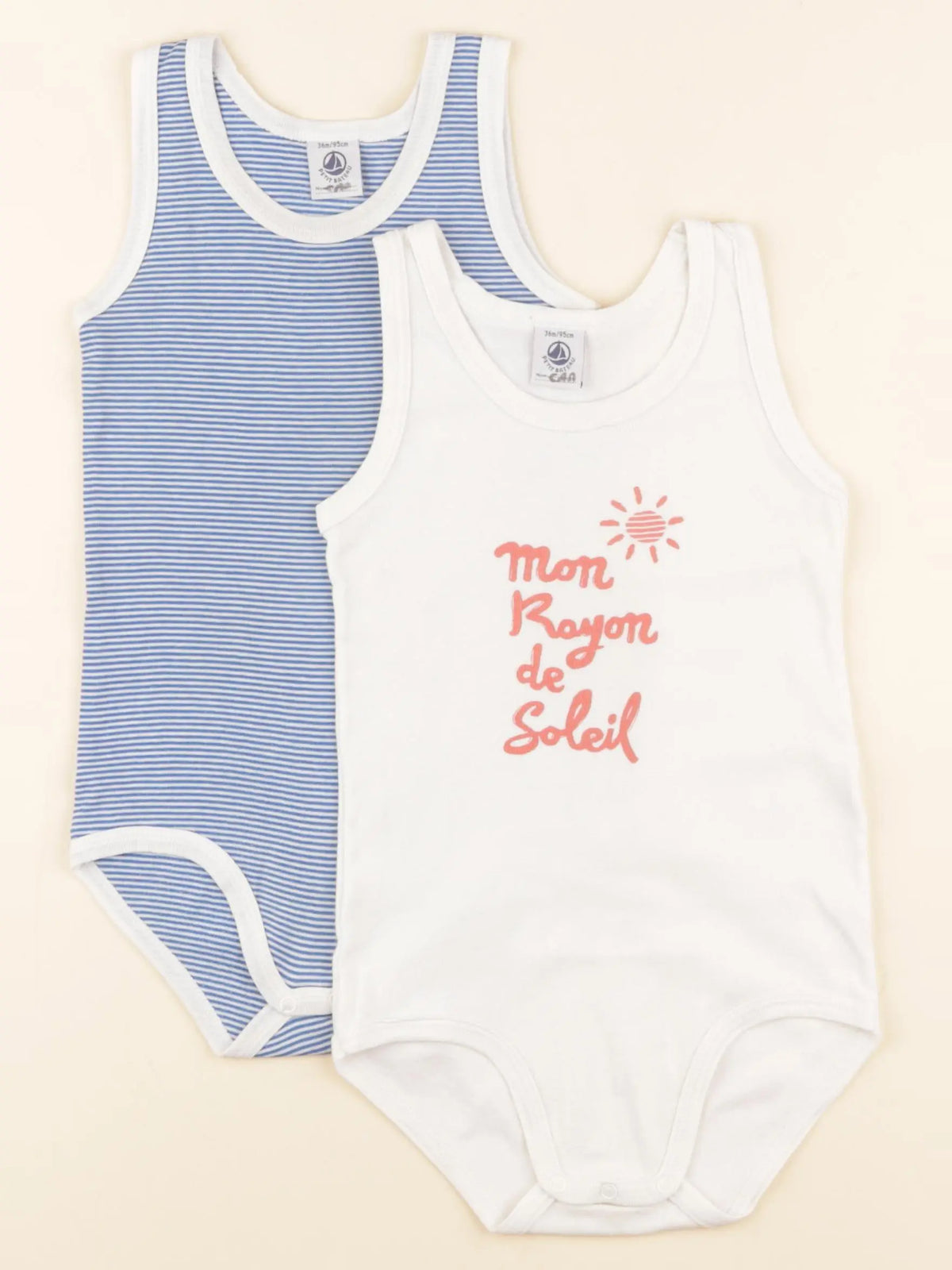 Petit Bateau - lot de 2 bodies en coton blanc, bleu - 36 mois
