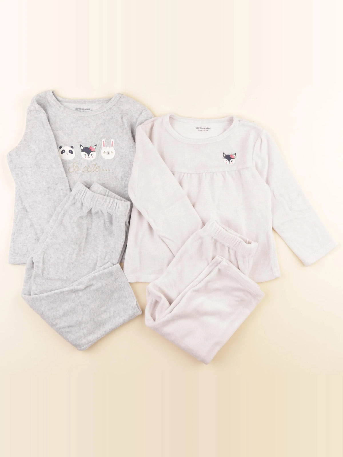 Vertbaudet - lot de 2 pyjamas velours gris, rose - 3 ans