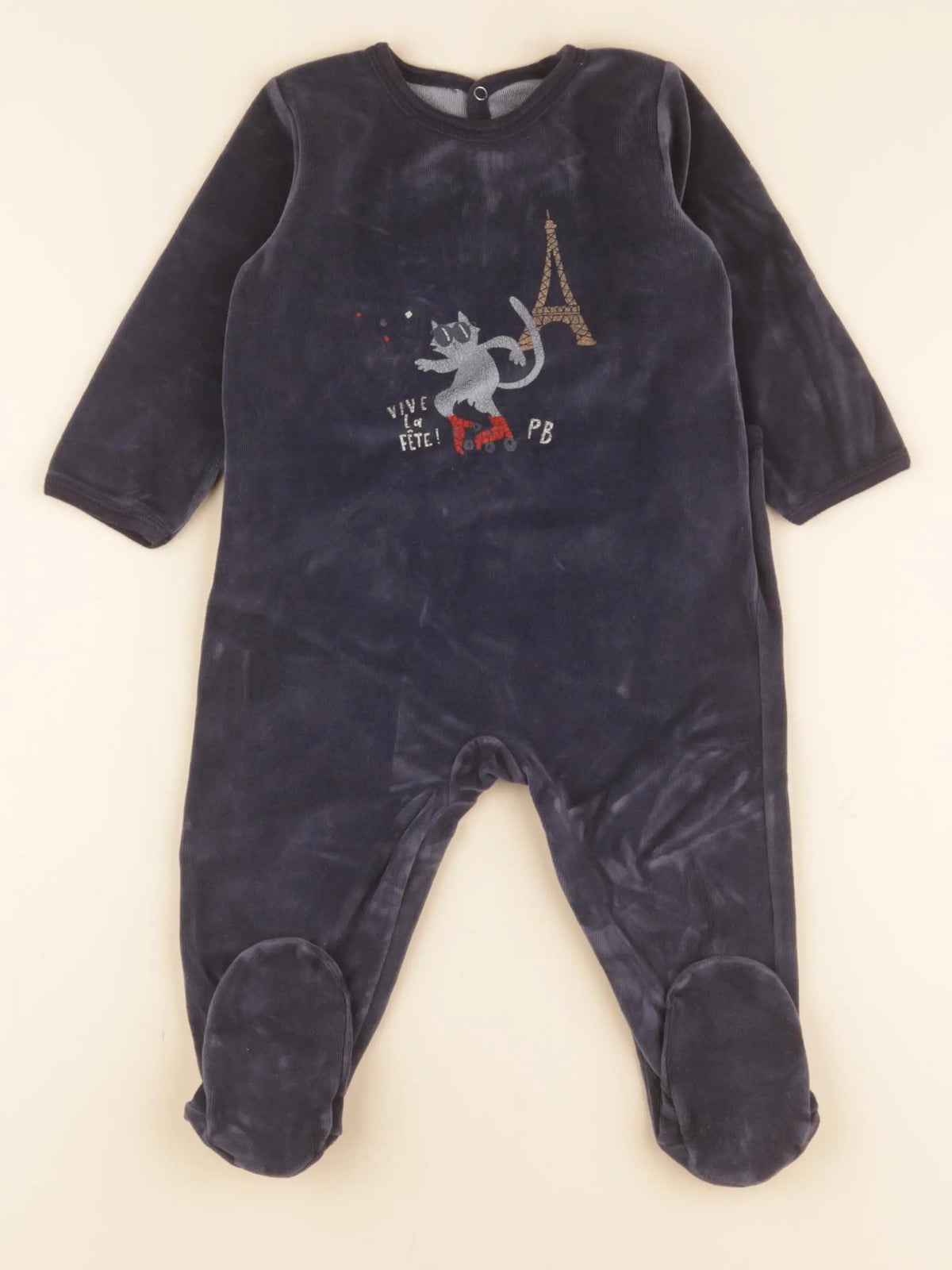 Petit Bateau - pyjama velours bleu - 12 mois