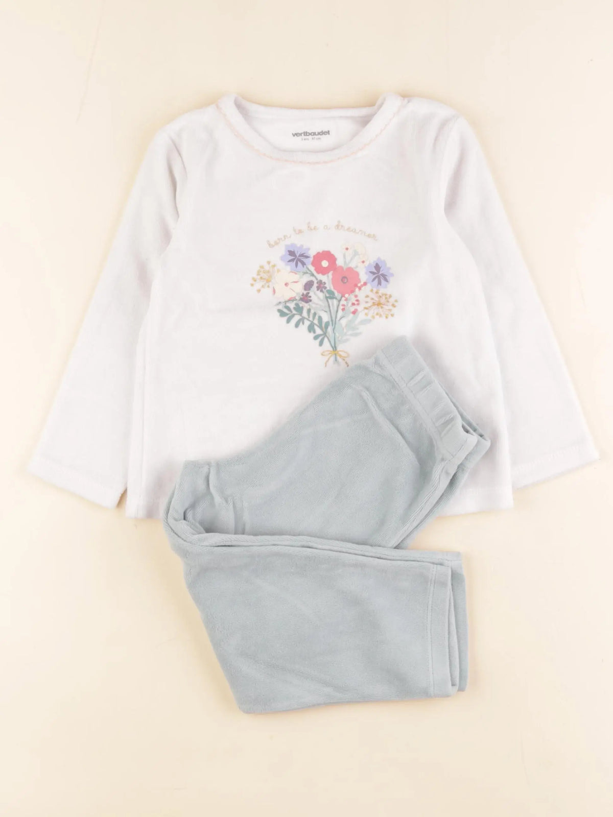 Vertbaudet - pyjama velours blanc, vert - 3 ans