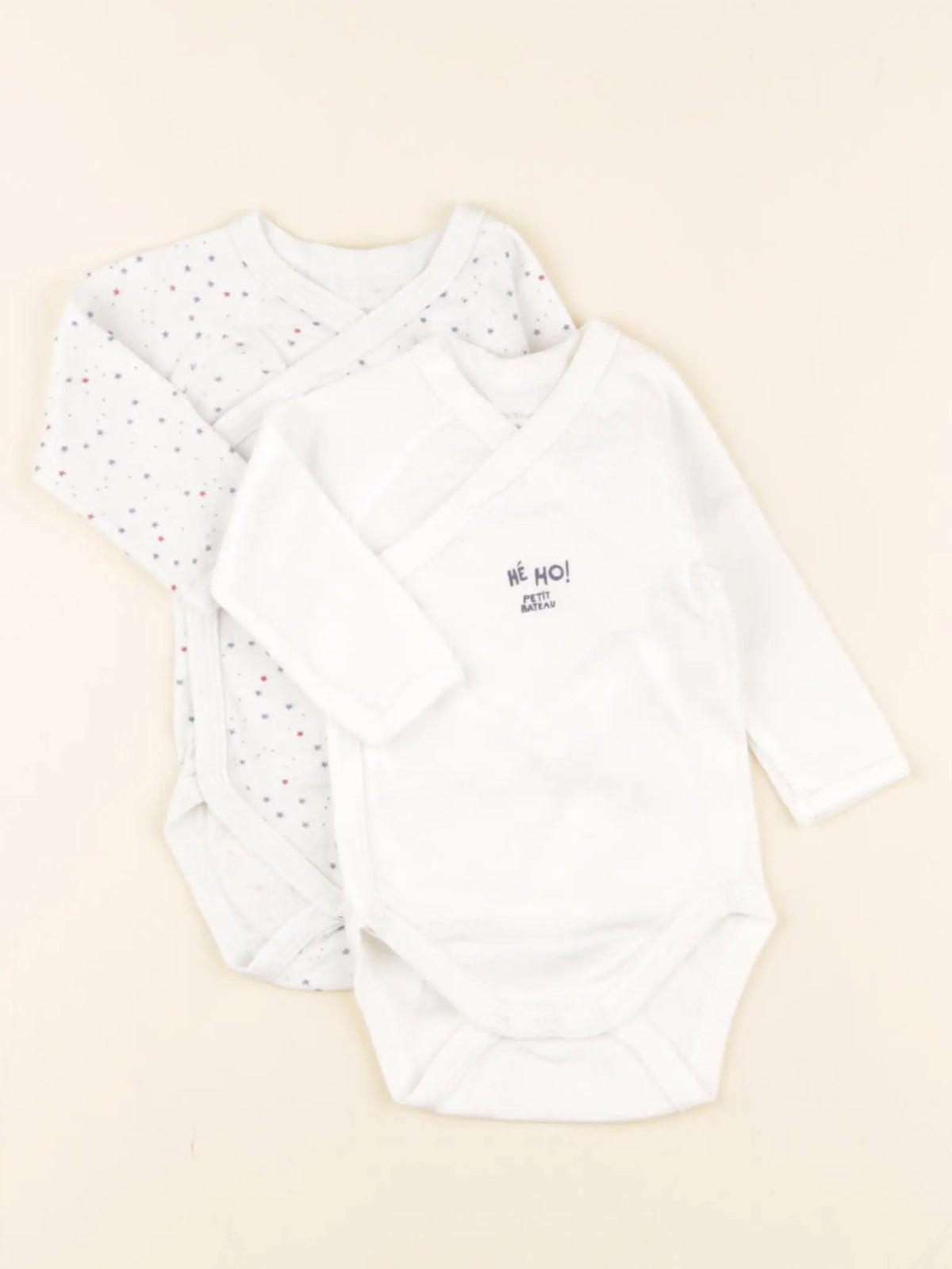 Petit Bateau - lot de 2 bodies en coton blanc, bleu - 1 mois