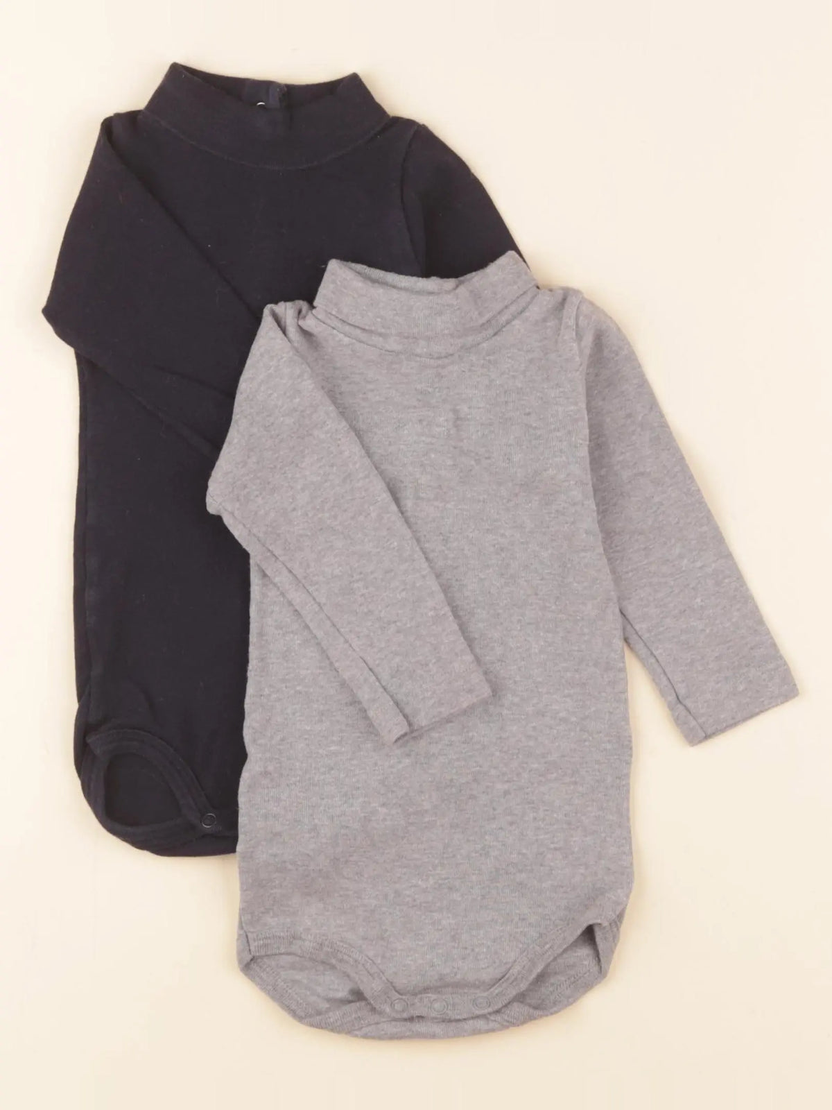 Petit Bateau - lot de 2 bodies à col bleu, gris - 6 mois