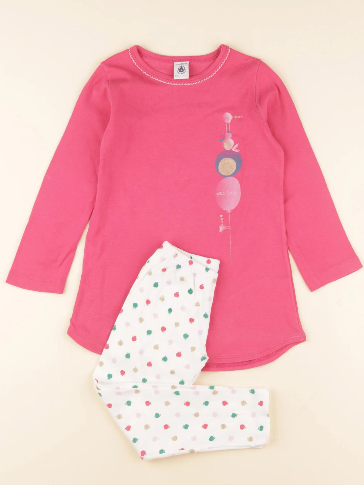 Petit Bateau - pyjama coton rose, blanc - 4 ans