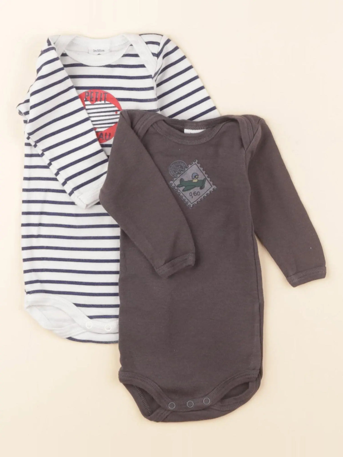 Petit Bateau - lot de 2 bodies en coton multicolore - 3 mois