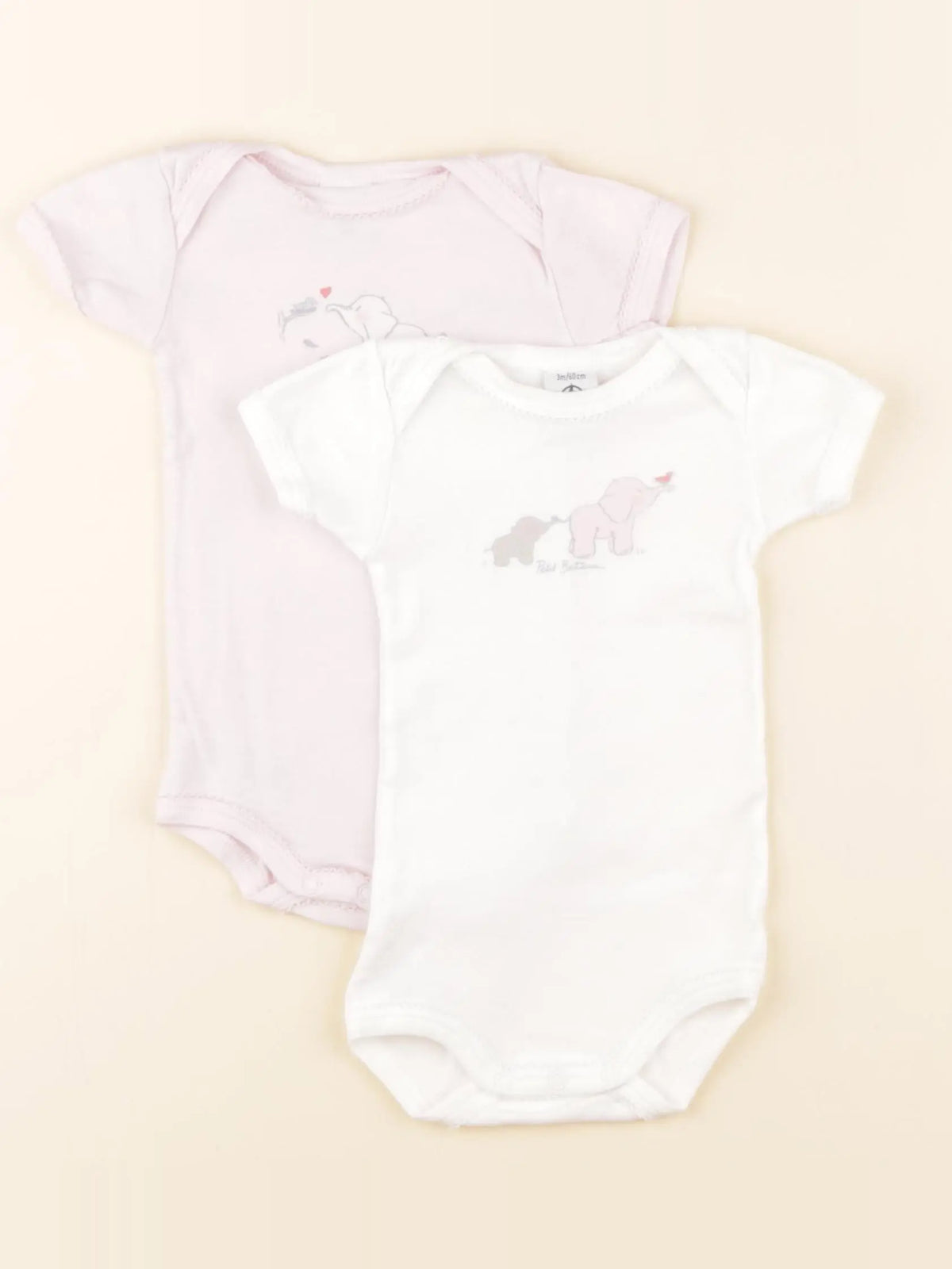Petit Bateau - lot de 2 bodies en coton blanc, rose - 3 mois