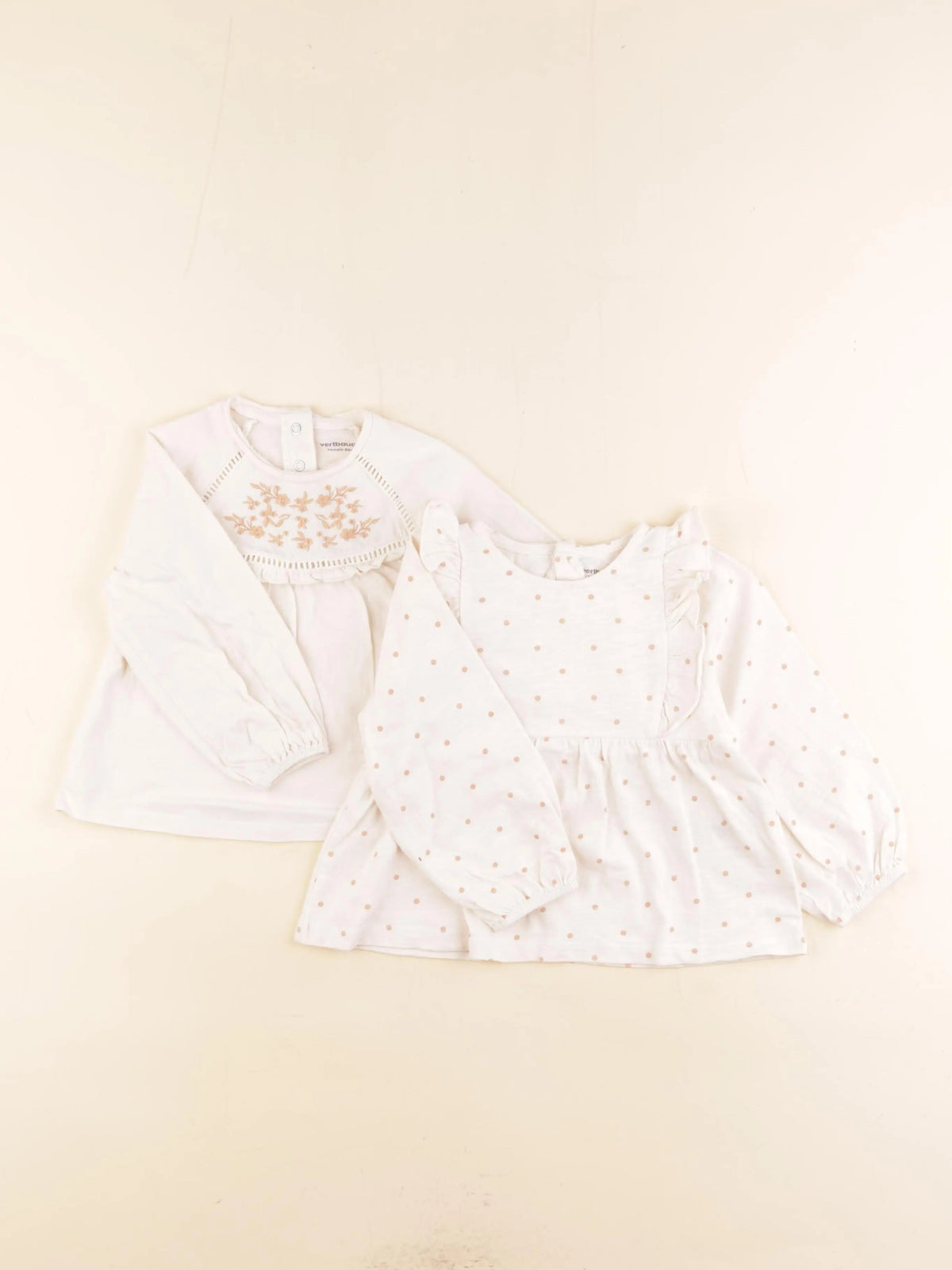Vertbaudet - lot de 2 tee-shirts beige, rose - 24 mois