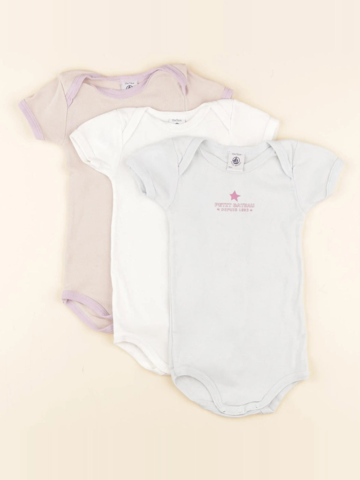 Petit Bateau - lot de 3 bodies en coton multicolore - 12 mois