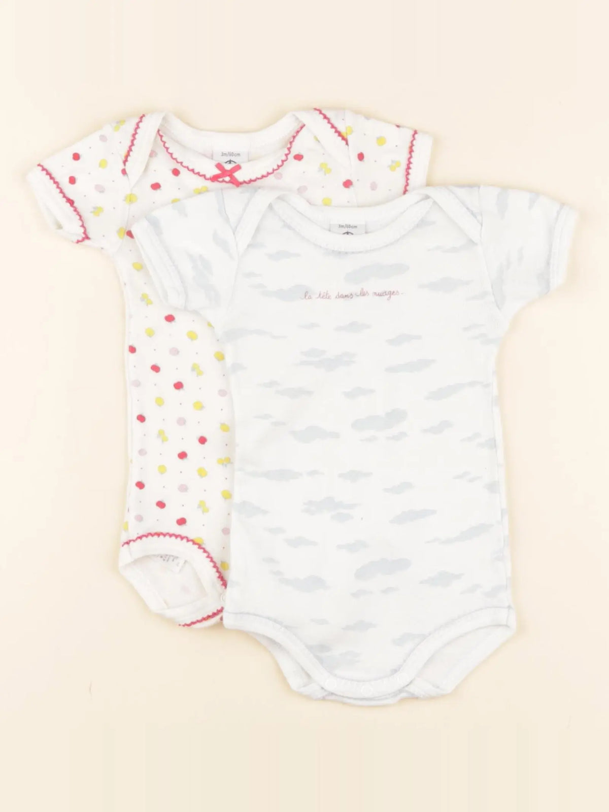 Petit Bateau - lot de 2 bodies en coton bleu, rose - 3 mois