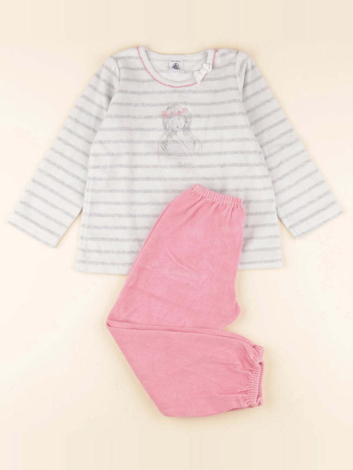 Petit Bateau - pyjama velours gris, rose - 4 ans
