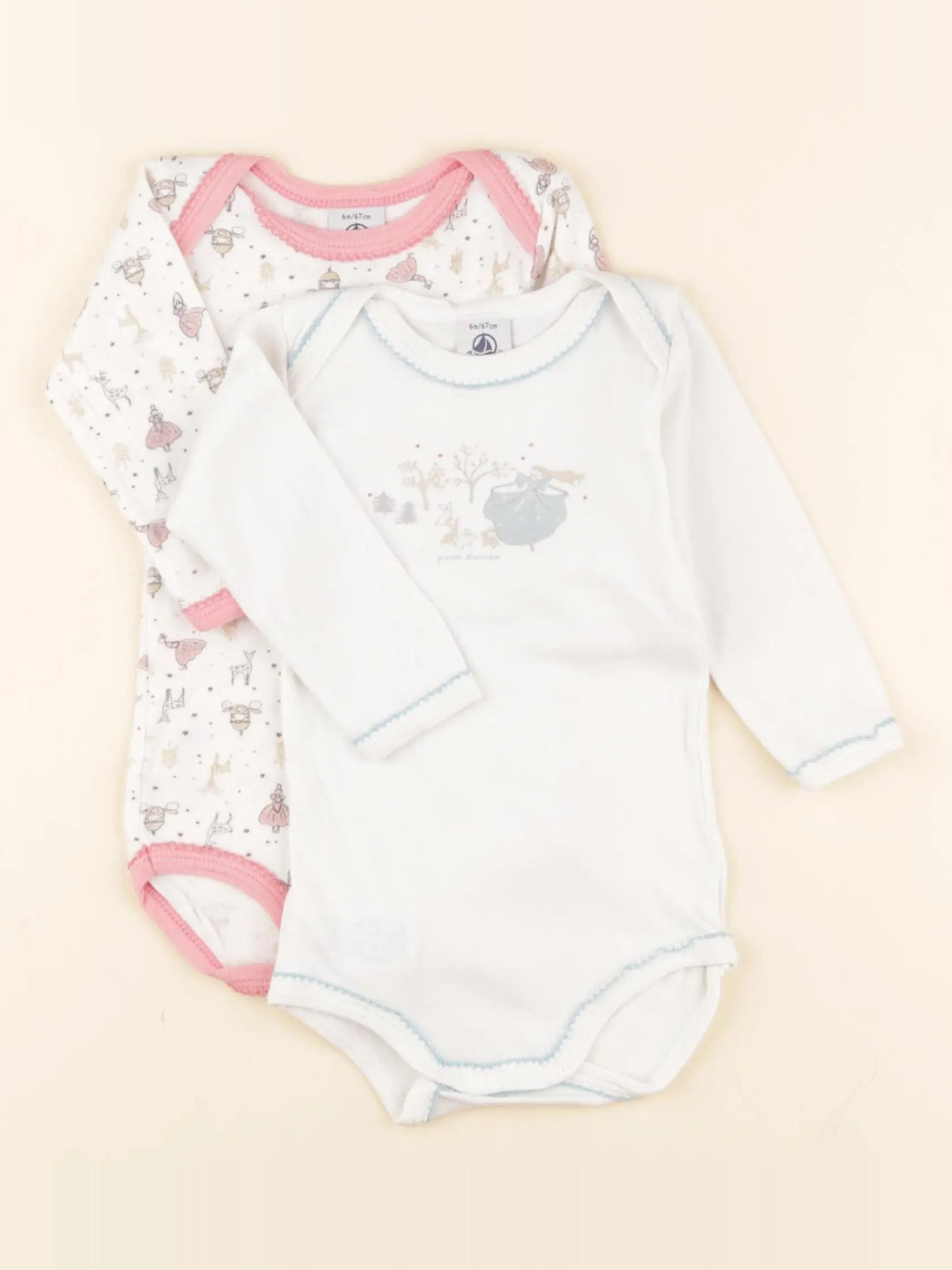Petit Bateau - lot de 2 bodies en coton bleu, rose - 6 mois