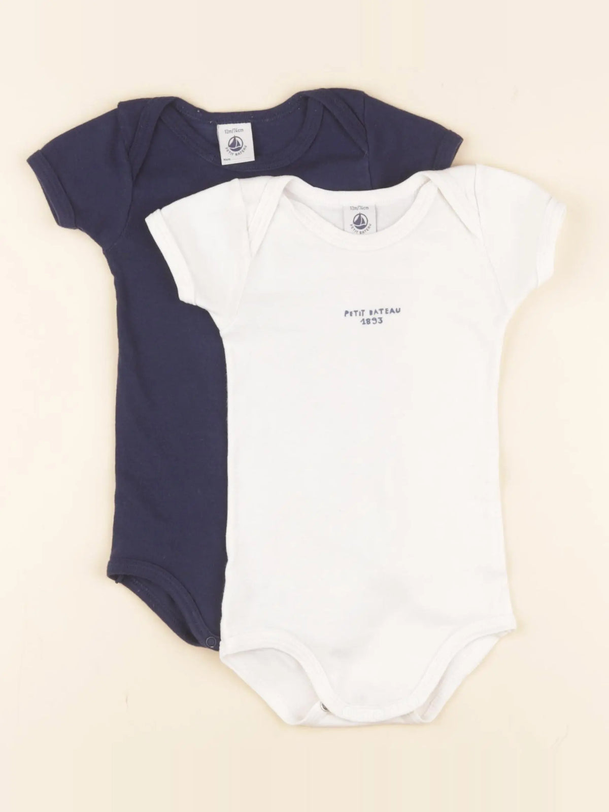 Petit Bateau - lot de 2 bodies en coton blanc, bleu - 12 mois