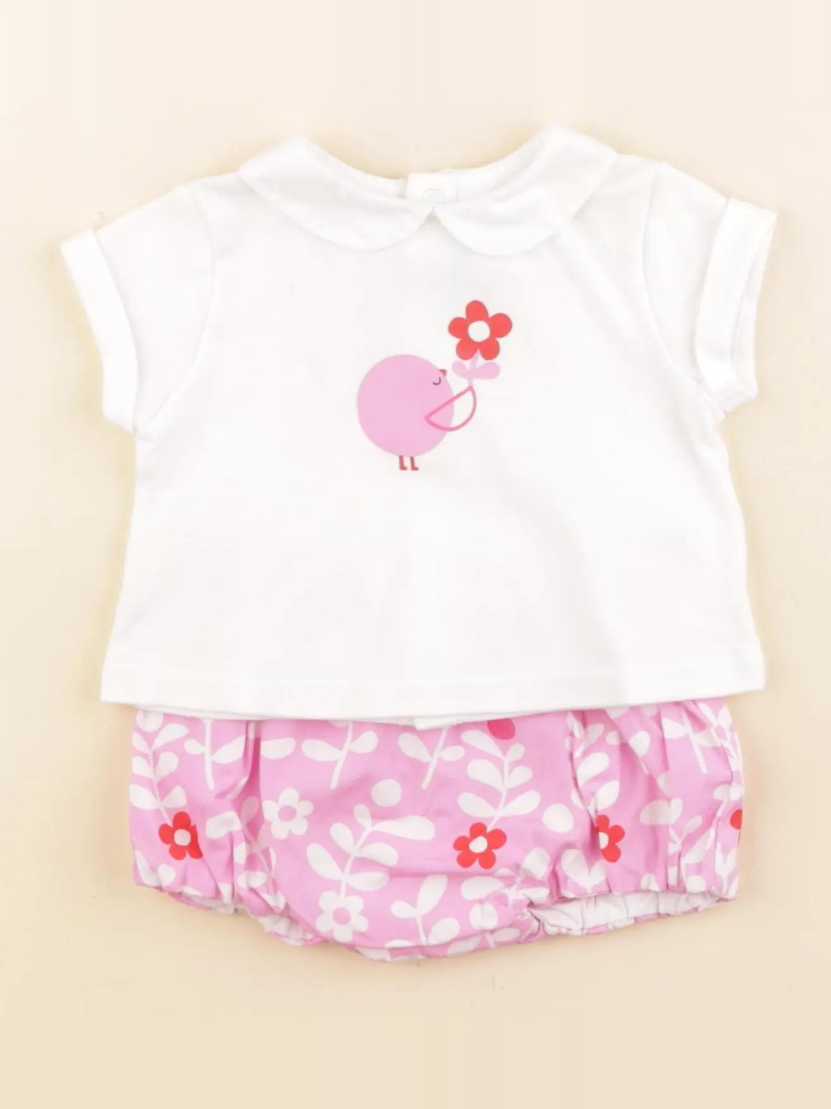 Jacadi - ensemble blanc, rose - 3 mois
