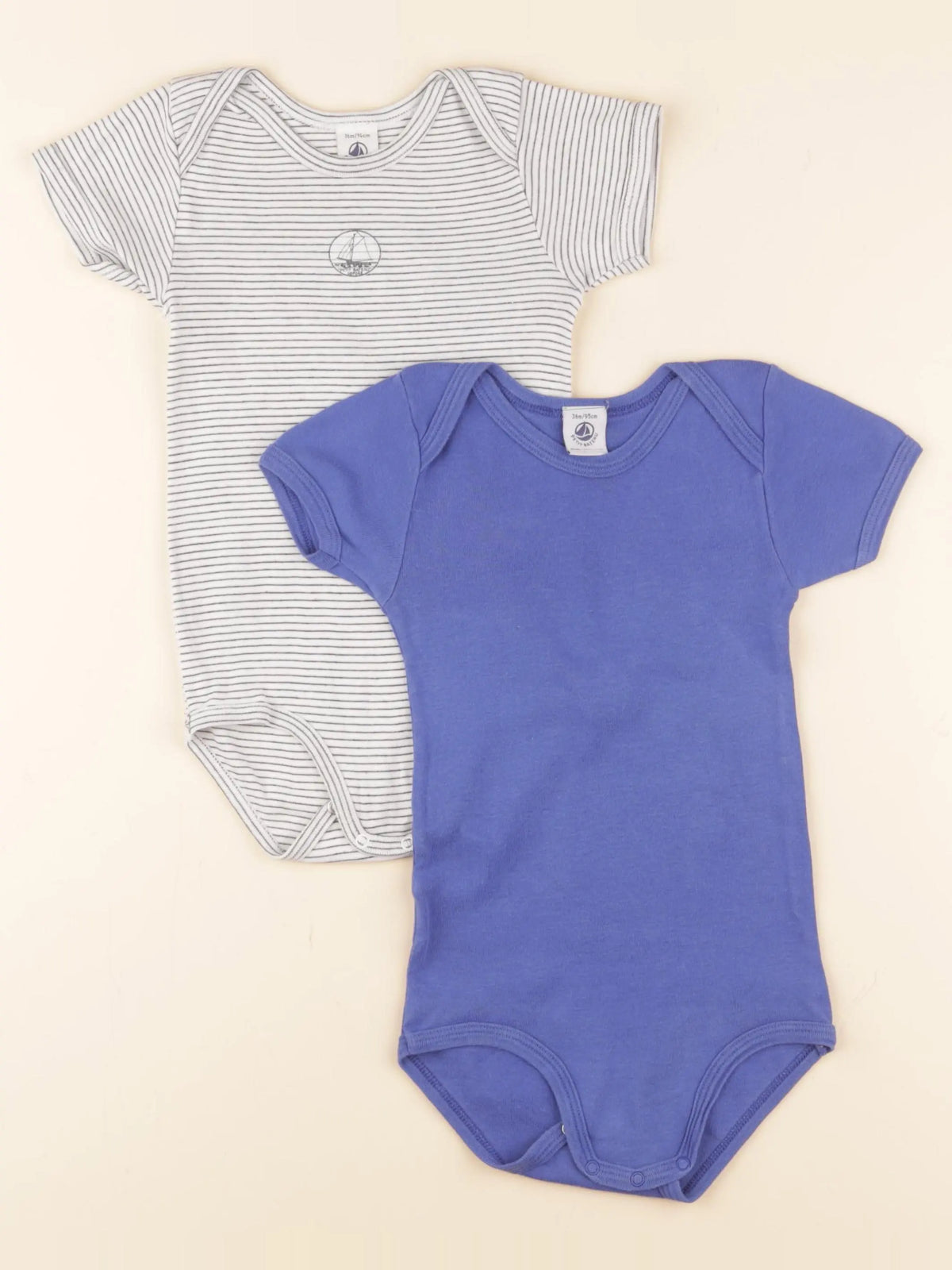 Petit Bateau - lot de 2 bodies en coton bleu, blanc - 36 mois