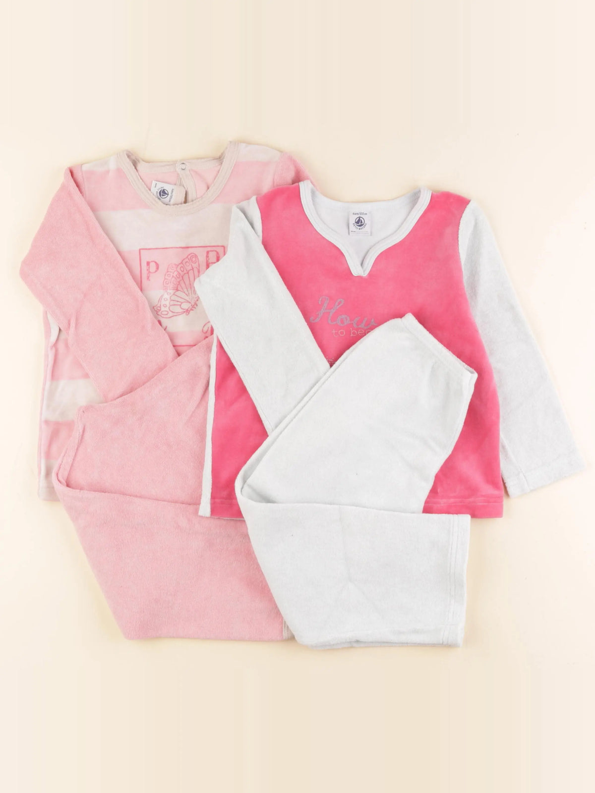 Petit Bateau - lot de 2 pyjamas velours rose - 4 ans