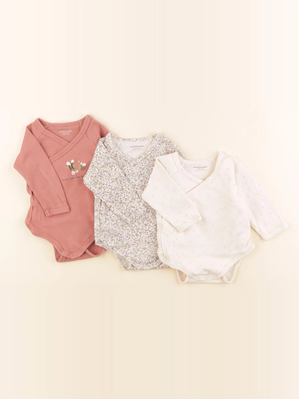 Vertbaudet - lot de 3 bodies en coton multicolore - 6 mois