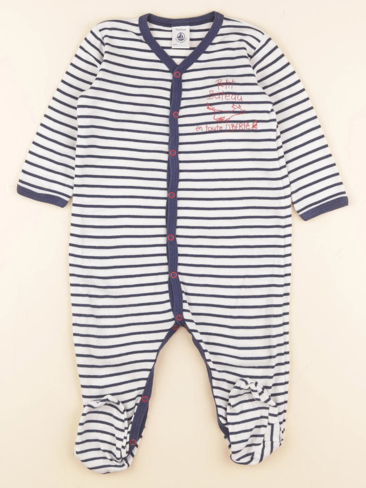 Petit Bateau - pyjama coton blanc, bleu - 12 mois