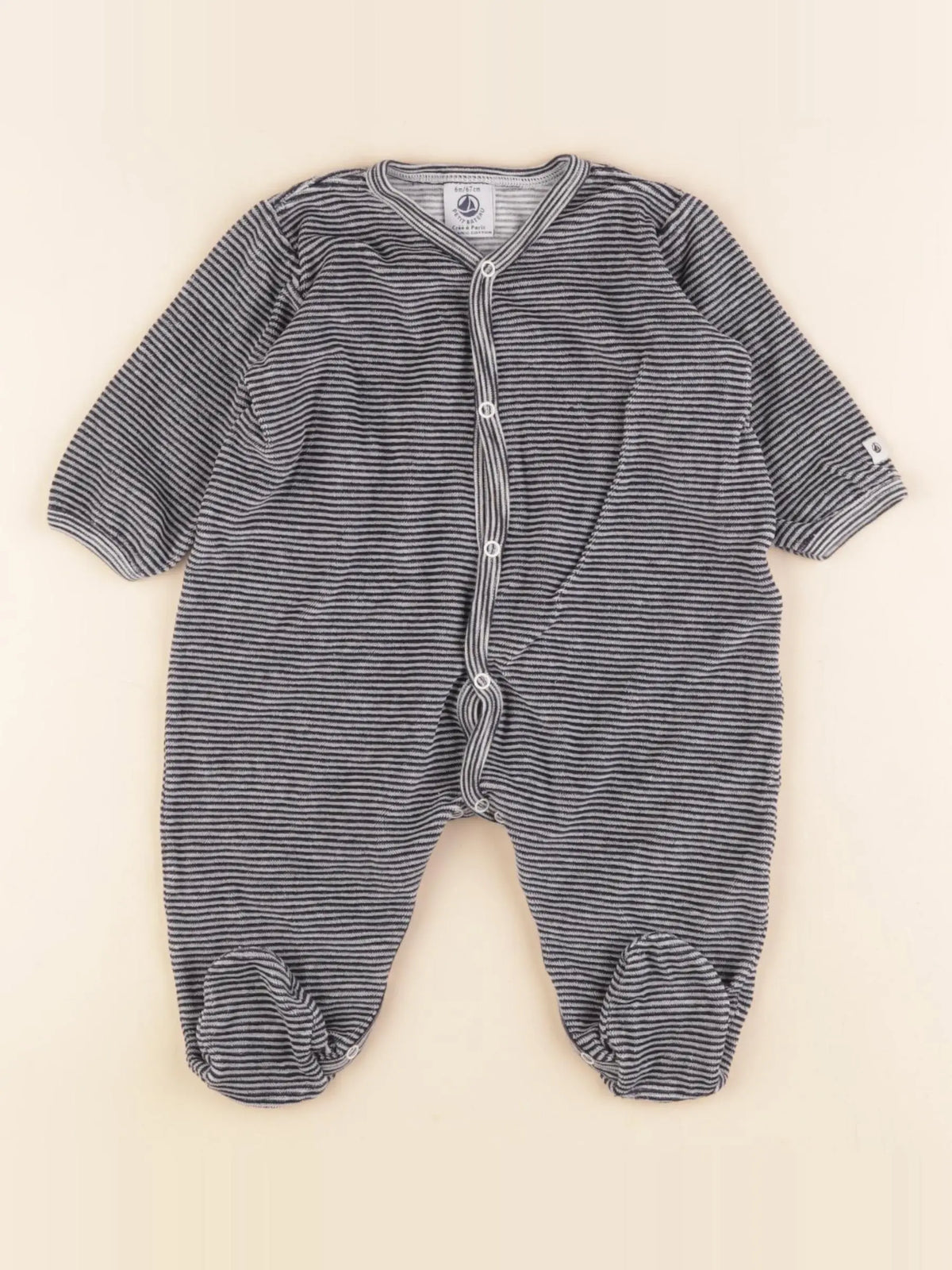 Petit Bateau - pyjama velours bleu - 6 mois
