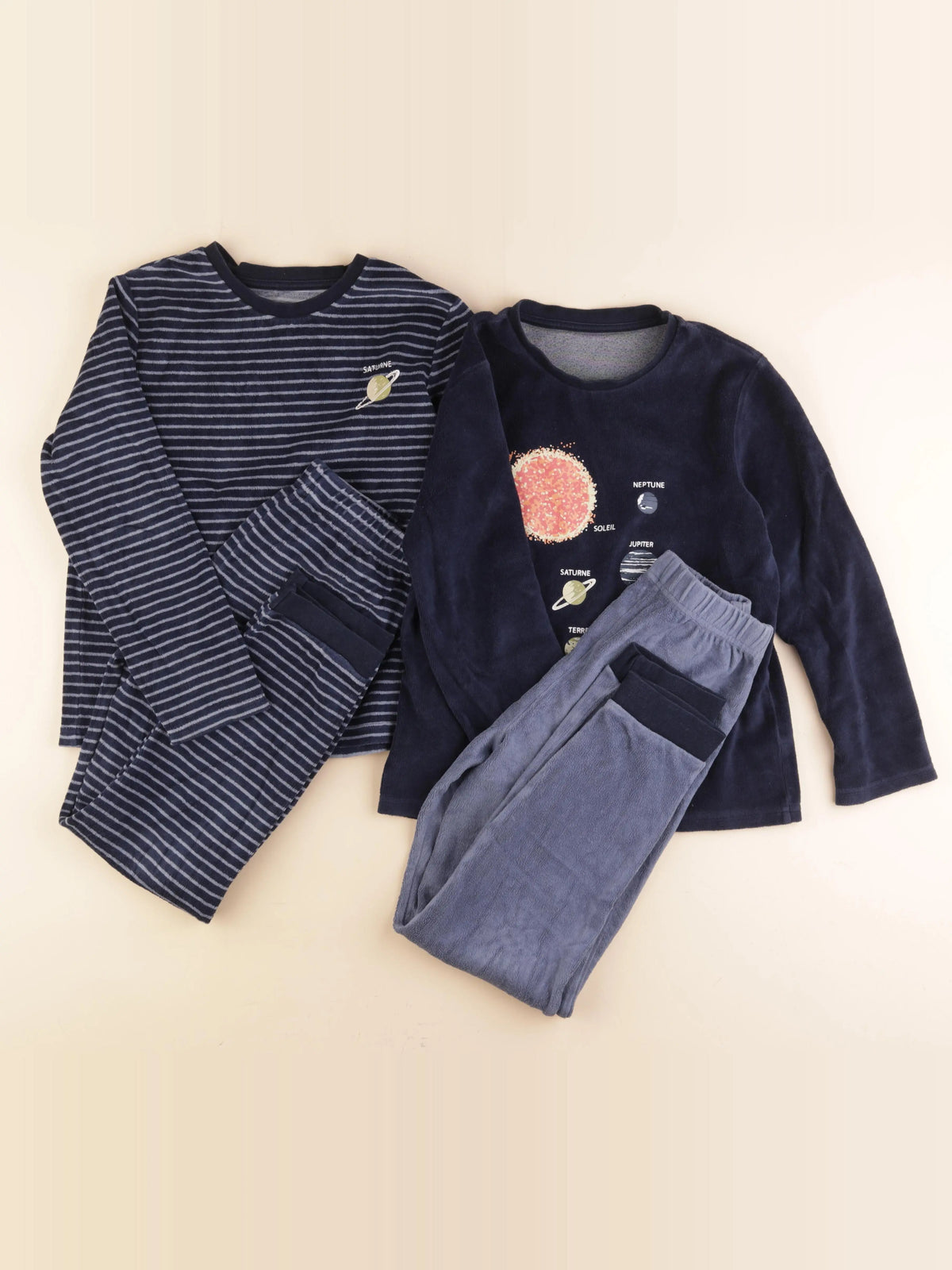 Vertbaudet - lot de 2 pyjamas velours bleu - 10 ans